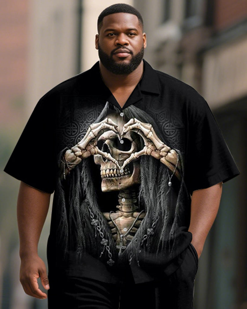 Big & Tall Black Graphic Skull T-Shirt Pants Set for big men view 2
