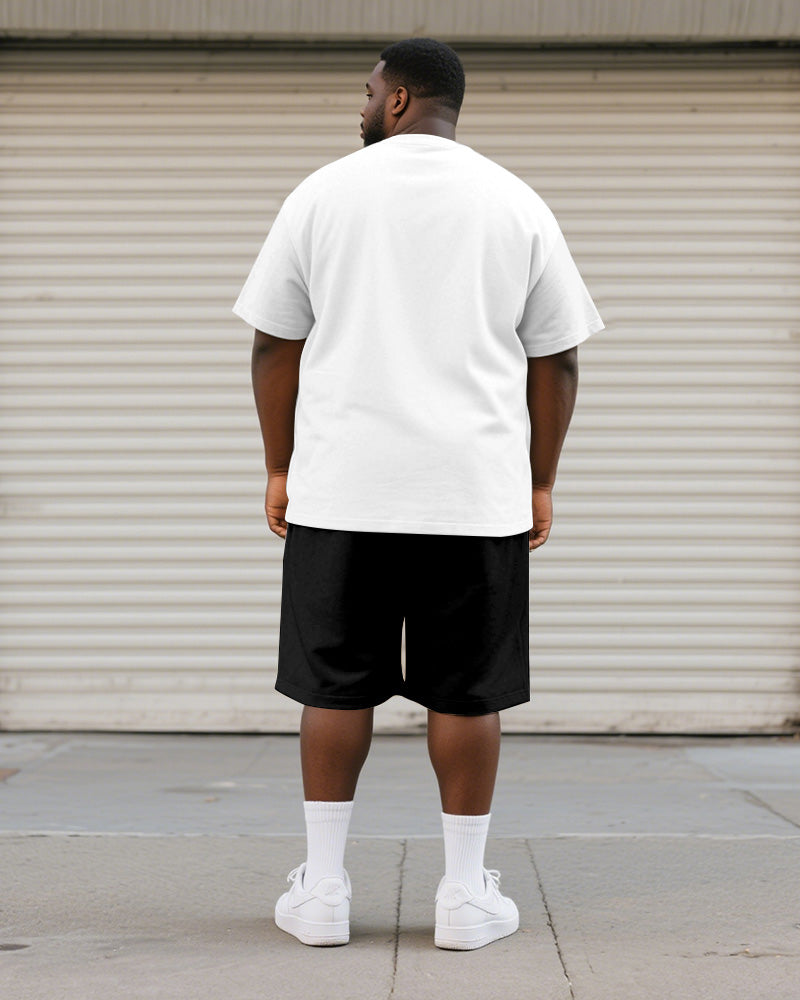 Big & Tall Black White Graphic T-Shirt Shorts Set for big men view 4