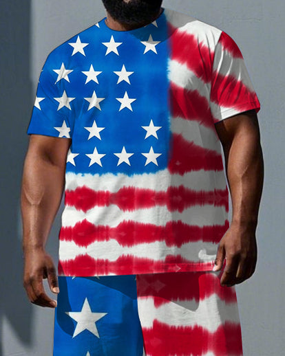 Big & Tall Colorblock Graphic T-Shirt Shorts Set for big men view 2
