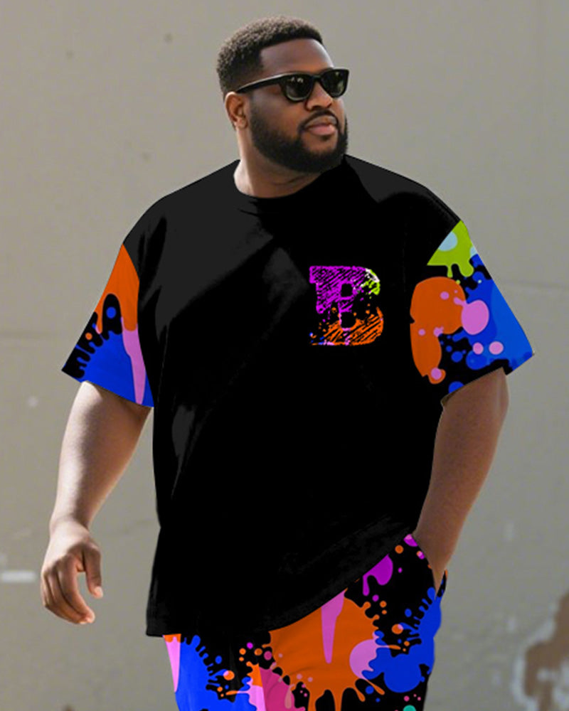 Big & Tall Graphic Graffiti T-Shirt Shorts Set for big men view 2