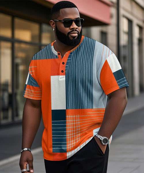 Big & Tall Orange Geometric Striped T-Shirt for big men view 1