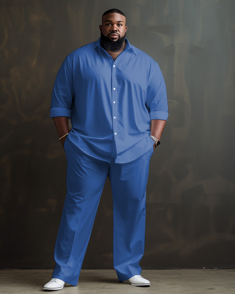 Big & Tall Solid Color Shirt Pants Set for big men view 3