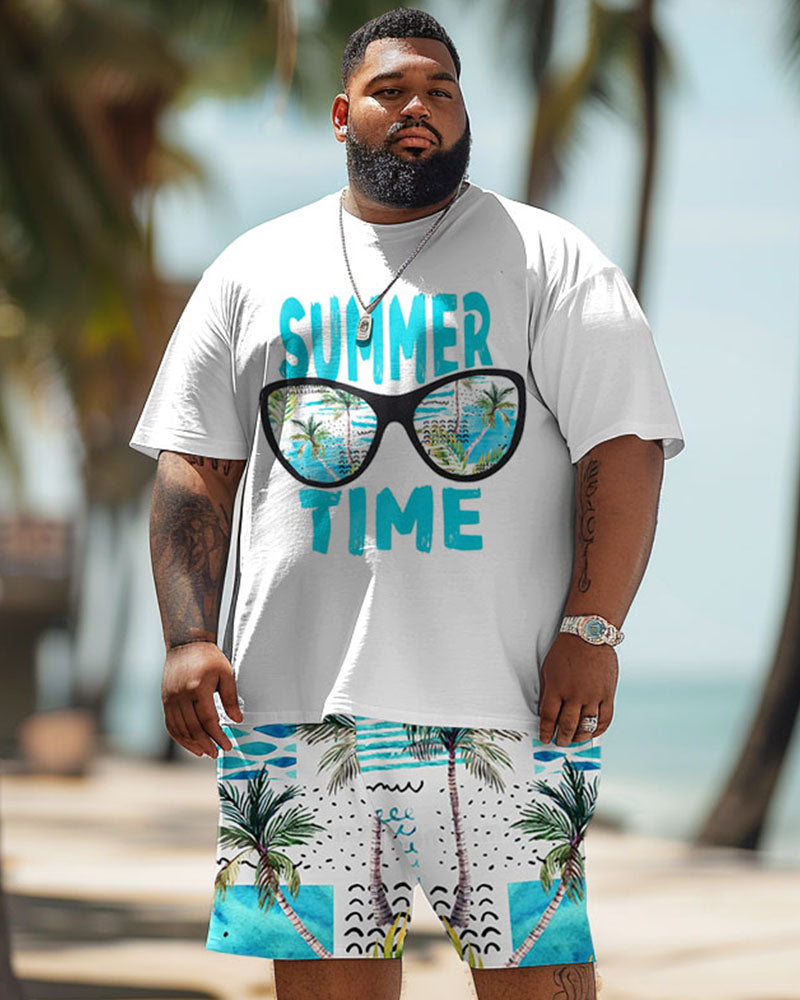 Big & Tall Hawaiian Graphic T-Shirt Shorts Set for big men view 1