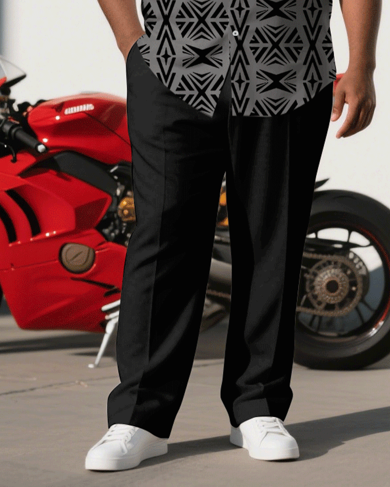 Big & Tall Black Geometric T-Shirt Pants Set for big men view 3