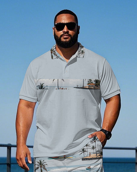 Big & Tall Striped Polo Shorts Set for big men view 2