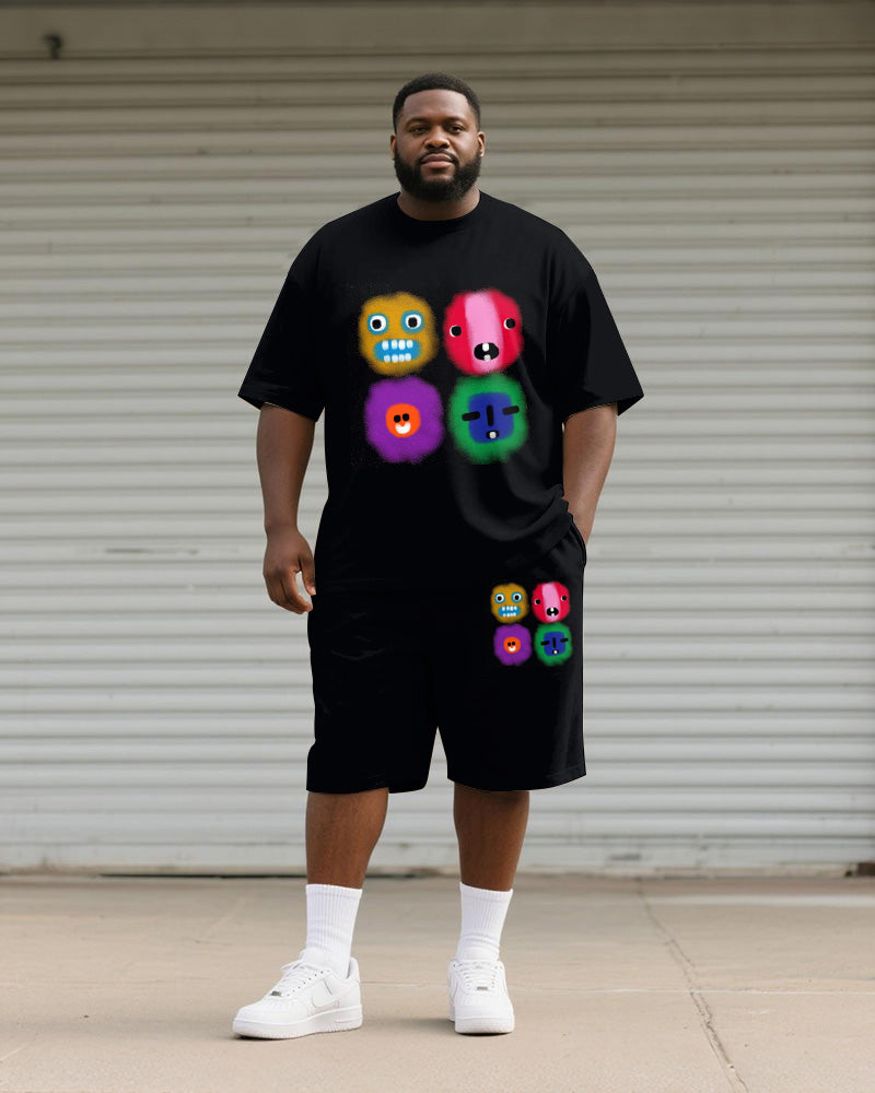 Big & Tall Black Graphic Graffiti T-Shirt Shorts Set for big men view 1