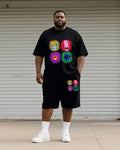 Big & Tall Black Graphic Graffiti T-Shirt Shorts Set for big men view 1