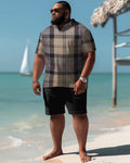 Big & Tall Plaid Polo Shorts Set for big men view 2