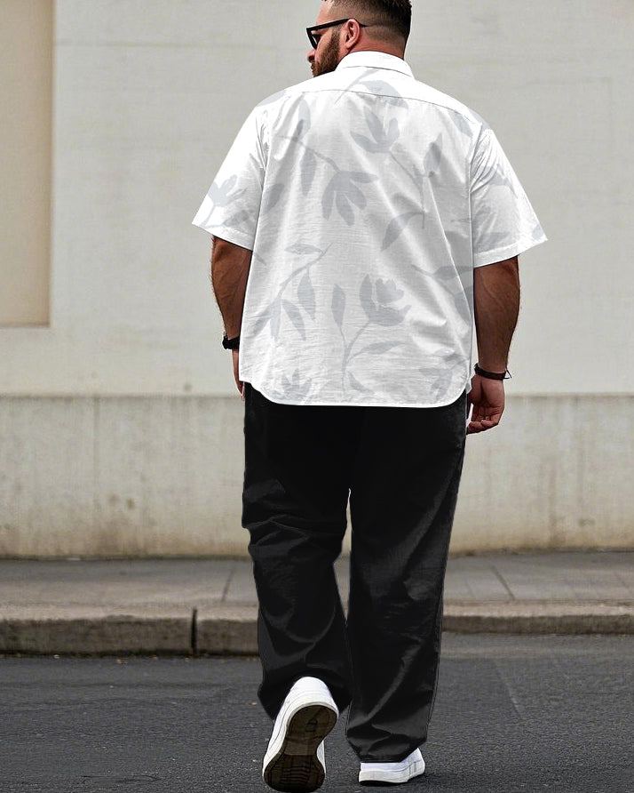 Big & Tall White Hawaiian T-Shirt Pants Set for big men view 2