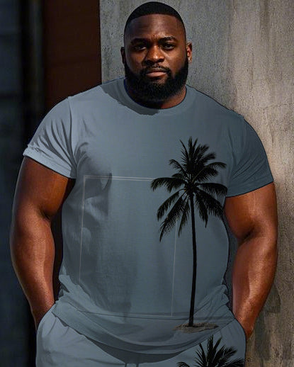 Big & Tall Hawaiian Gradient T-Shirt Shorts Set for big men view 2