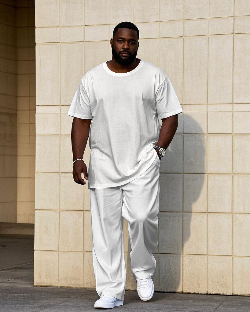 Big & Tall Solid Color Streetwear T-Shirt Pants Set for men view 1