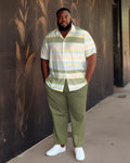Big & Tall Green Colorblock Shirt Pants Set for big men view 1