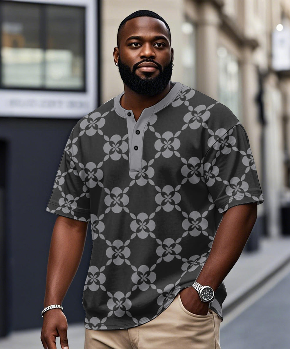 Big & Tall Black Gray Geometric T-Shirt for big men view 1