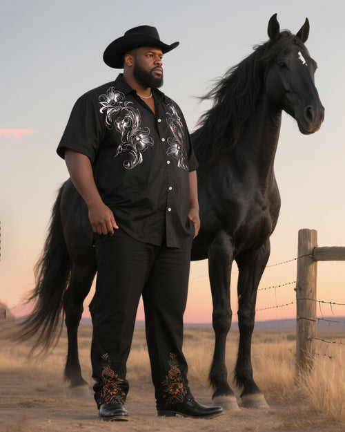 Big & Tall Western Floral T-Shirt Pants Set for big men view 1