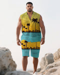 Big & Tall Blue Yellow Hawaiian Shirt Shorts Set for big men view 1