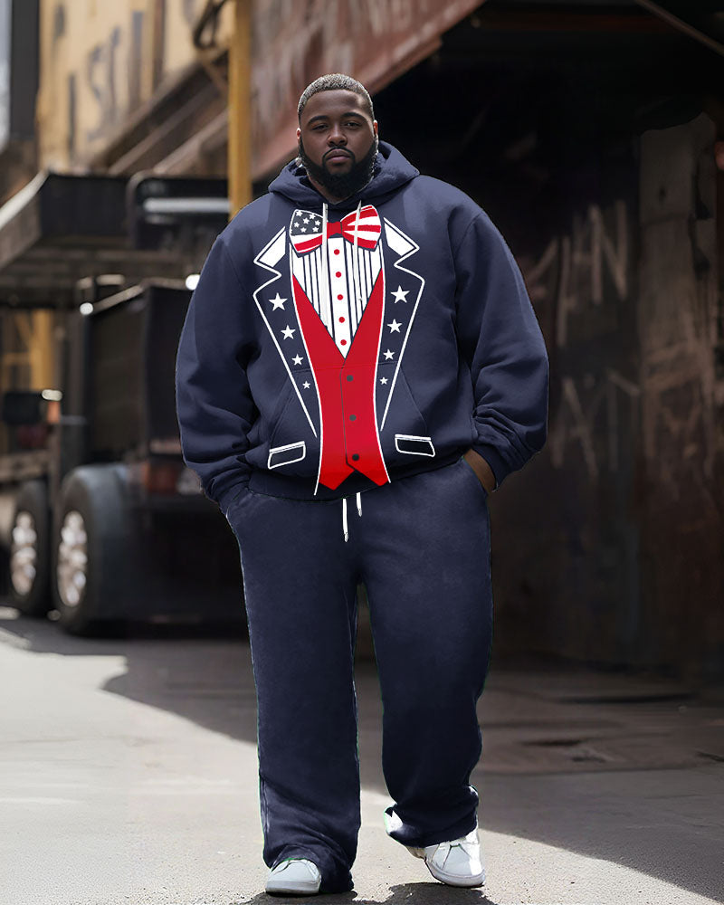 Big & Tall Blue Navy Graphic Hoodie Sweatpants Set for big men view 7