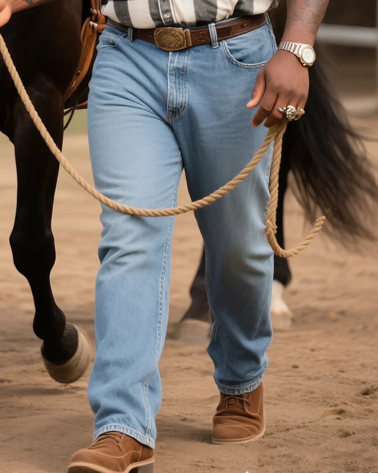 Big & Tall Black White Western Jeans for big men view 3