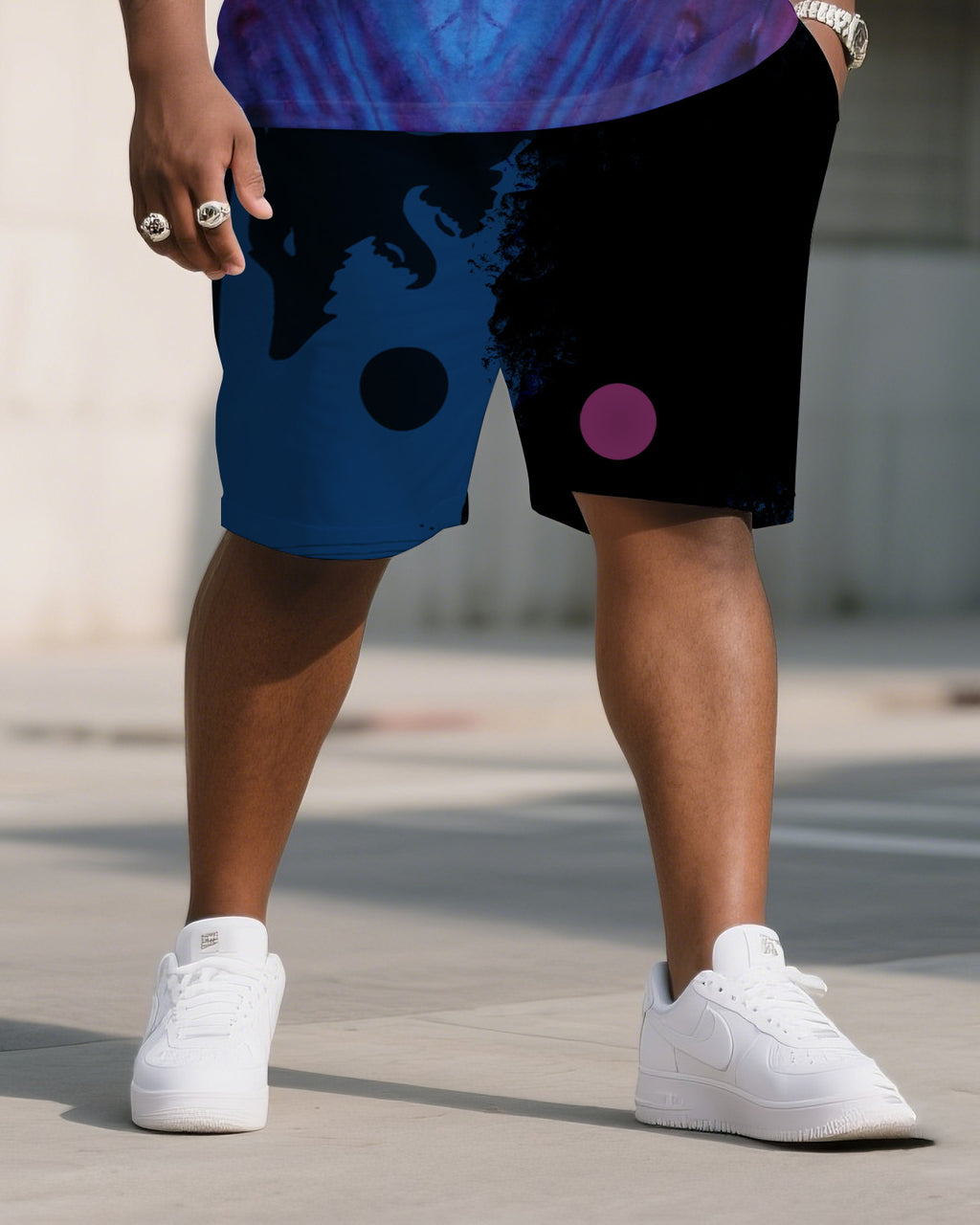 Big & Tall Colorblock Gradient T-Shirt Shorts Set for big men view 3