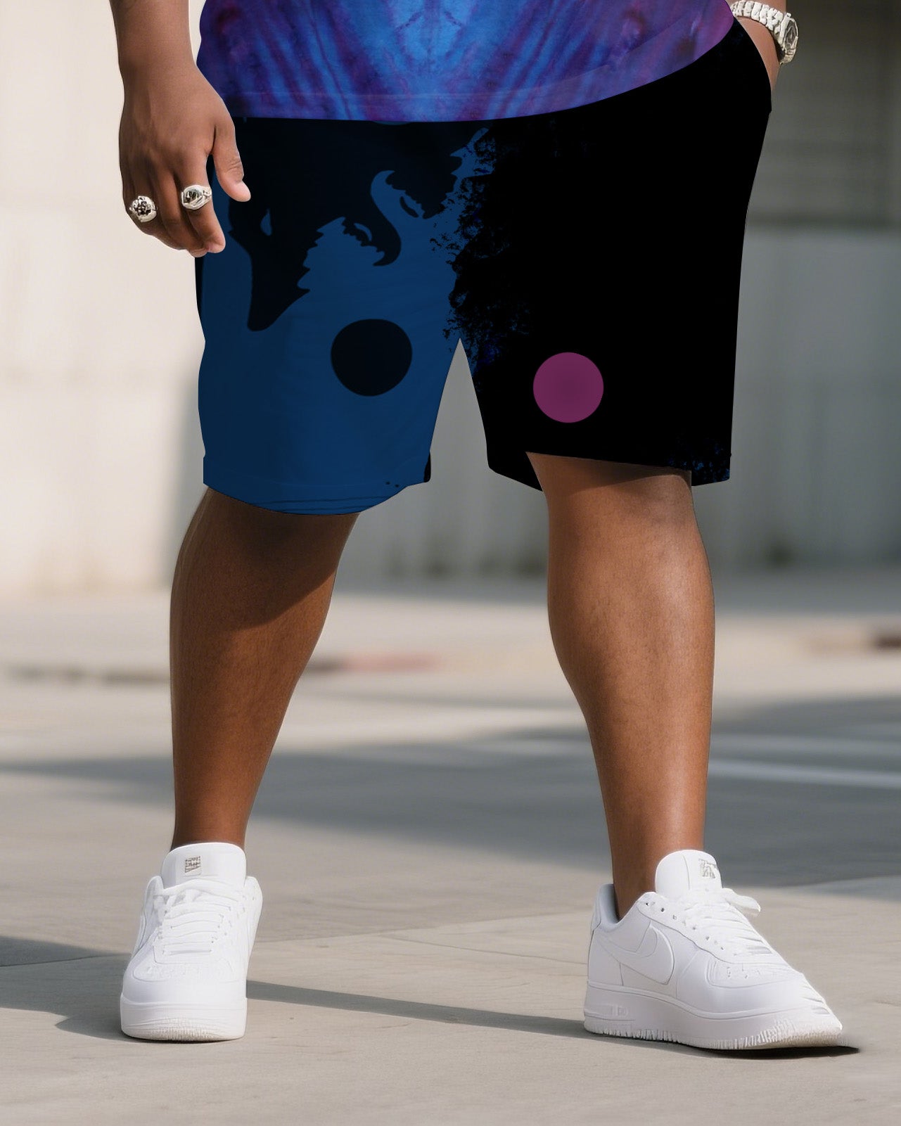 Big & Tall Colorblock Gradient T-Shirt Shorts Set for big men view 3
