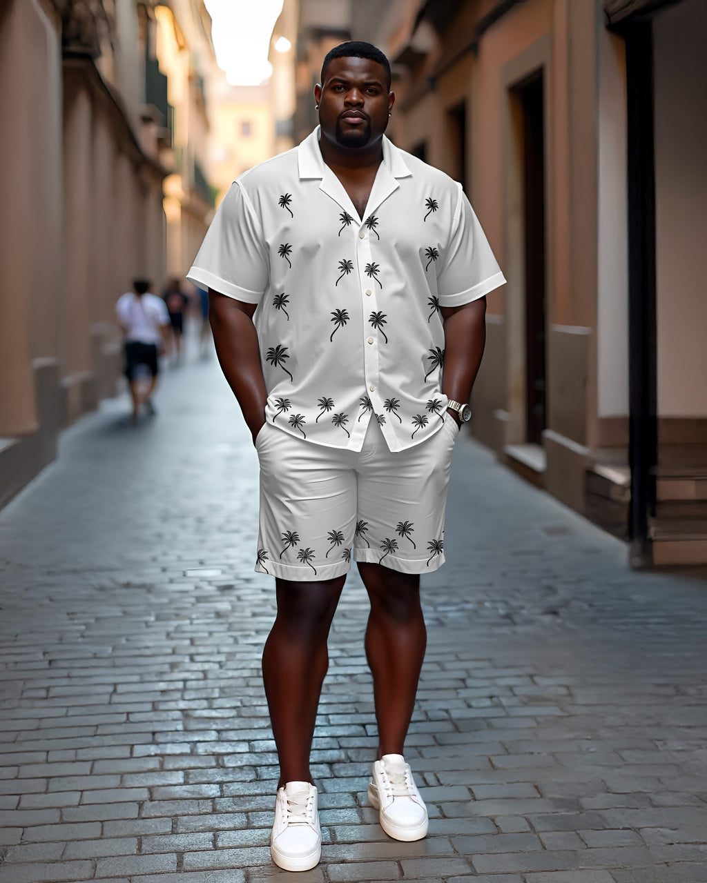 Big & Tall White Hawaiian T-Shirt Shorts Set for big men view 1
