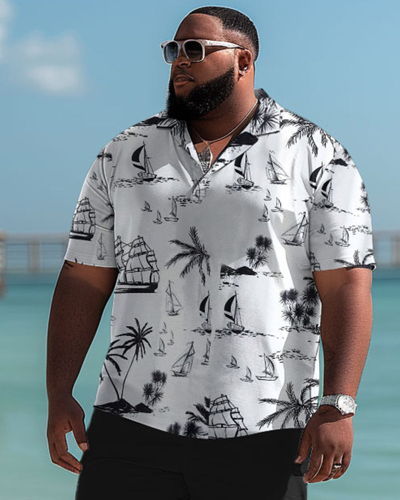 Big & Tall Hawaiian Polo Shorts Set for big men view 3