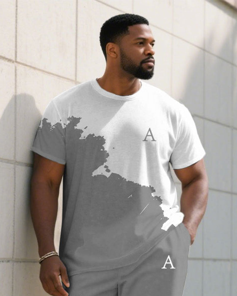 Big & Tall White Gray Graffiti T-Shirt Pants Set for big men view 3