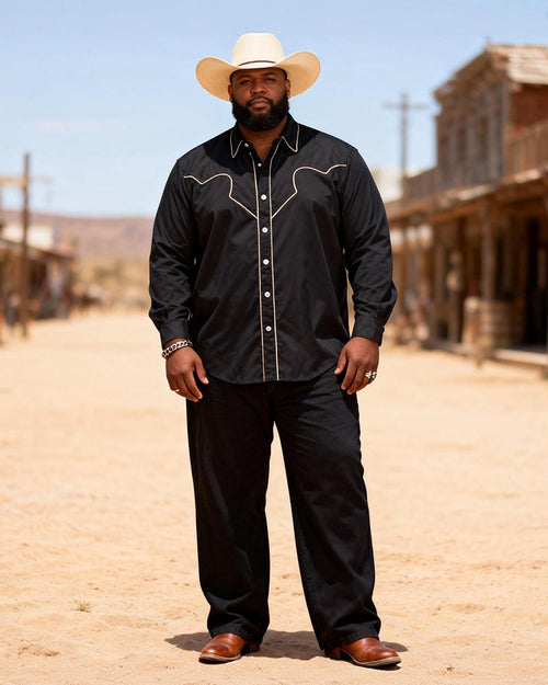 Big & Tall Black White Western T-Shirt Pants Set for big men view 1