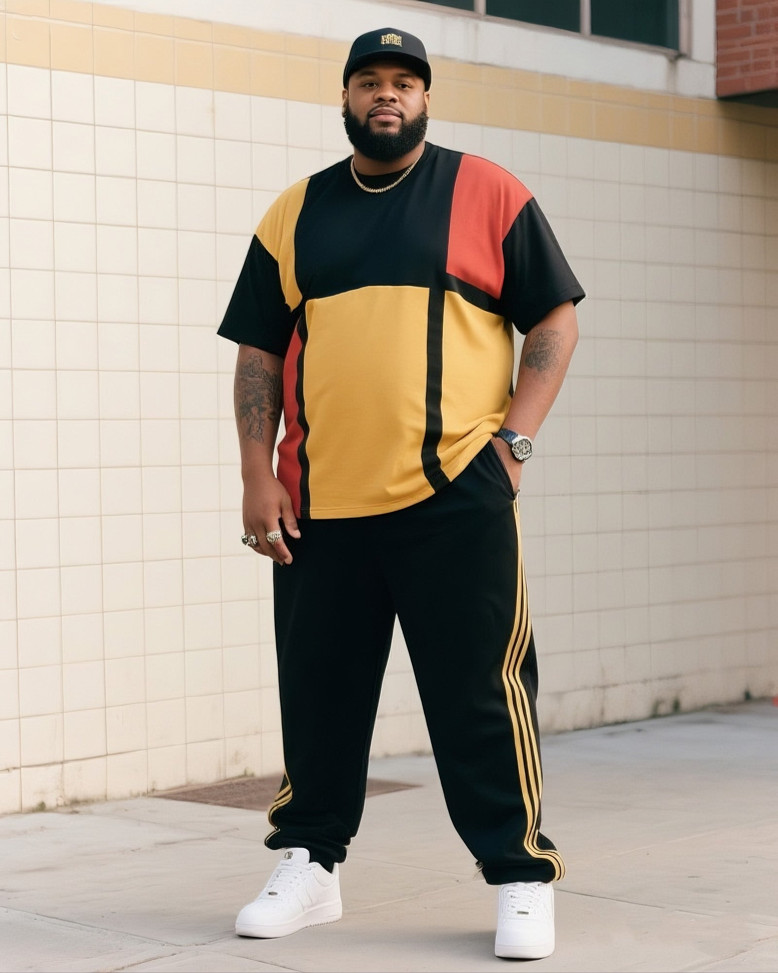 Big & Tall Striped T-Shirt Pants Set for big men view 1