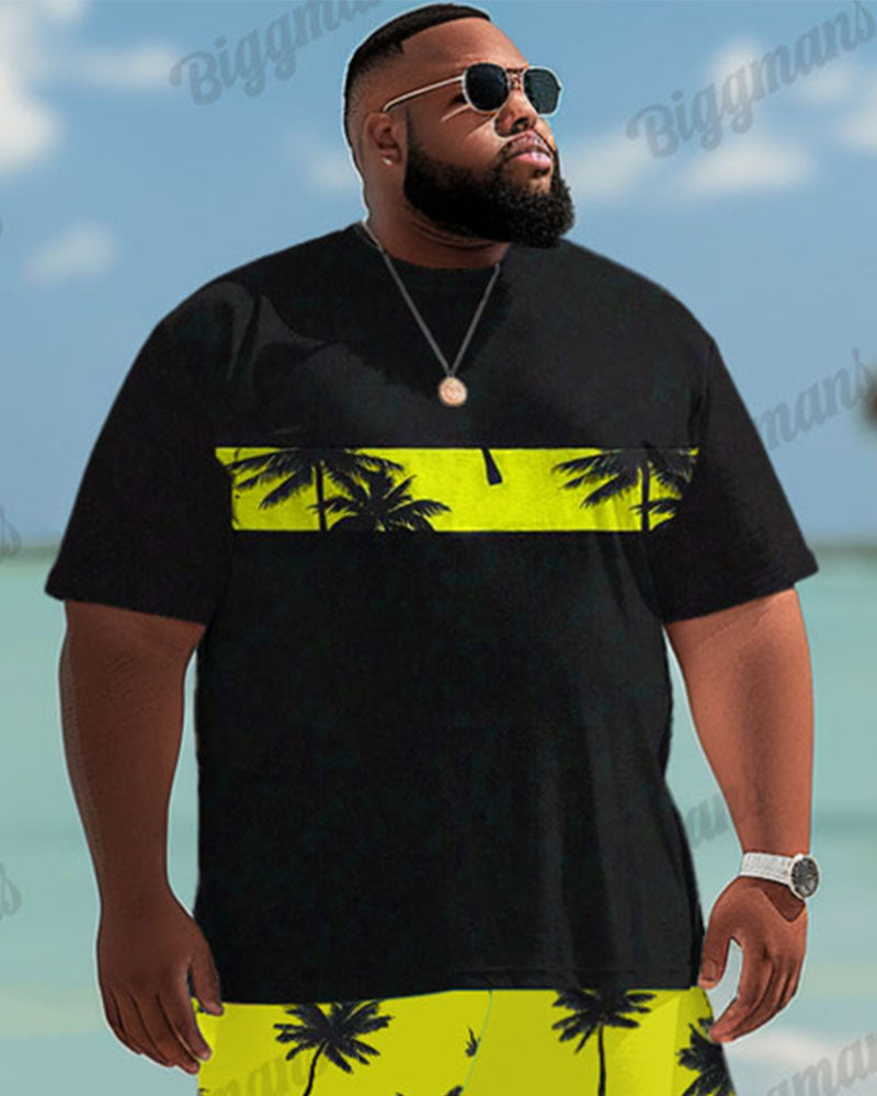 Big & Tall Yellow Hawaiian T-Shirt Shorts Set for big men view 4