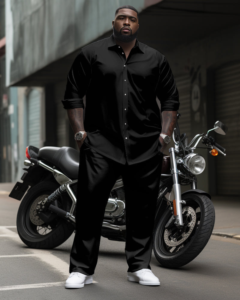 Big & Tall Solid Color Shirt Pants Set for big men view 2