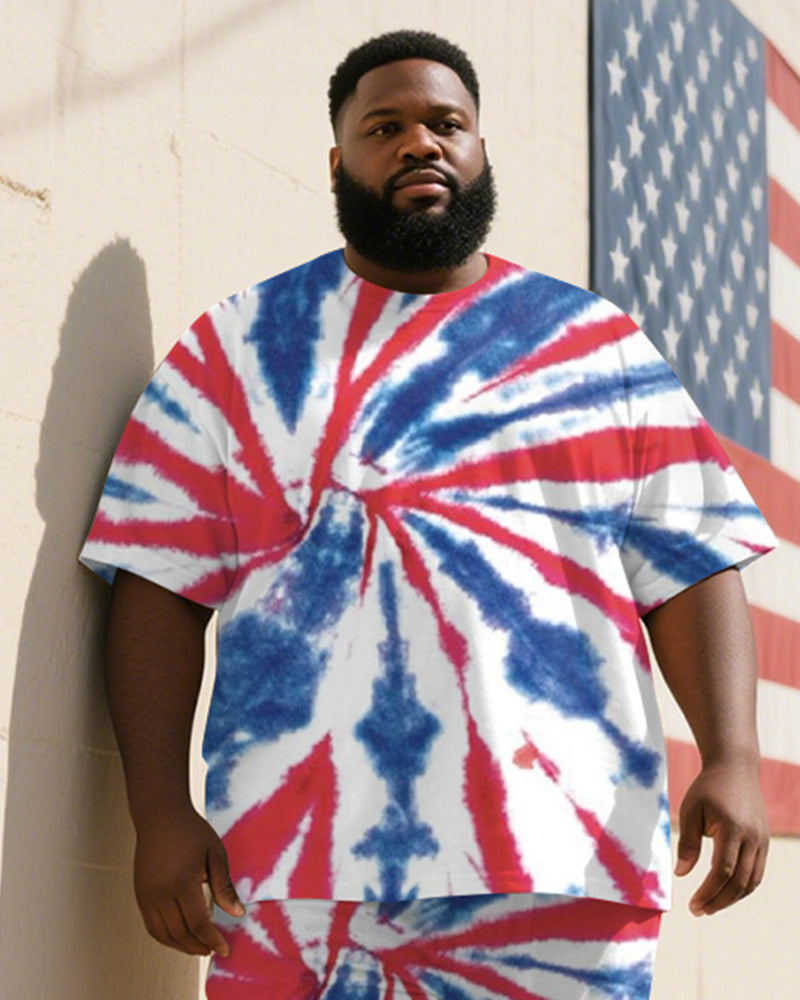 Big & Tall Blue Red Colorblock T-Shirt Pants Set for big men view 2