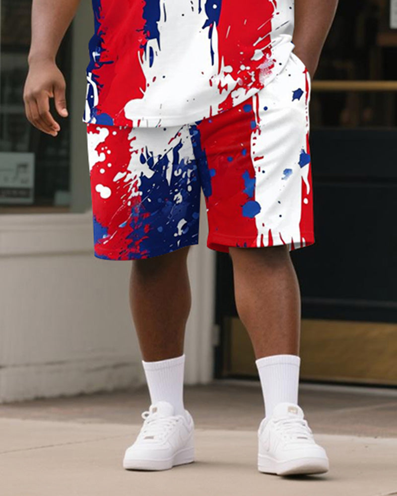 Big & Tall Striped Graphic T-Shirt Shorts Set for big men view 3