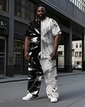 Big & Tall Black White Colorblock T-Shirt Pants Set for big men view 1