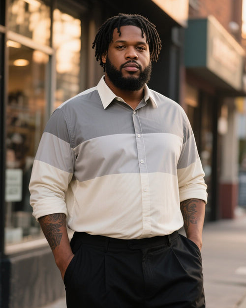 Big & Tall Gray Striped Graphic Long Sleeve Shirt for big men