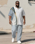 Big & Tall White Blue Gradient T-Shirt Pants Set for big men view 1