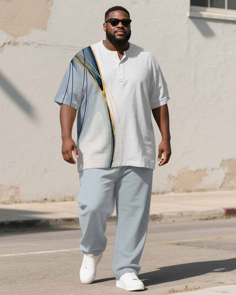Big & Tall White Blue Gradient T-Shirt Pants Set for big men view 1