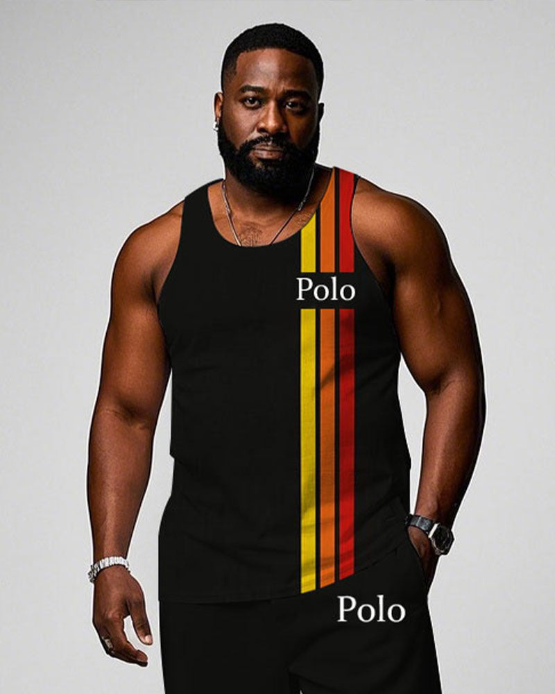 Big & Tall Black Red Colorblock Vest Pants Set for big men view 2