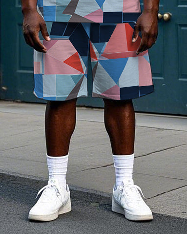 Big & Tall Colorblock Geometric T-Shirt Shorts Set for big men view 3