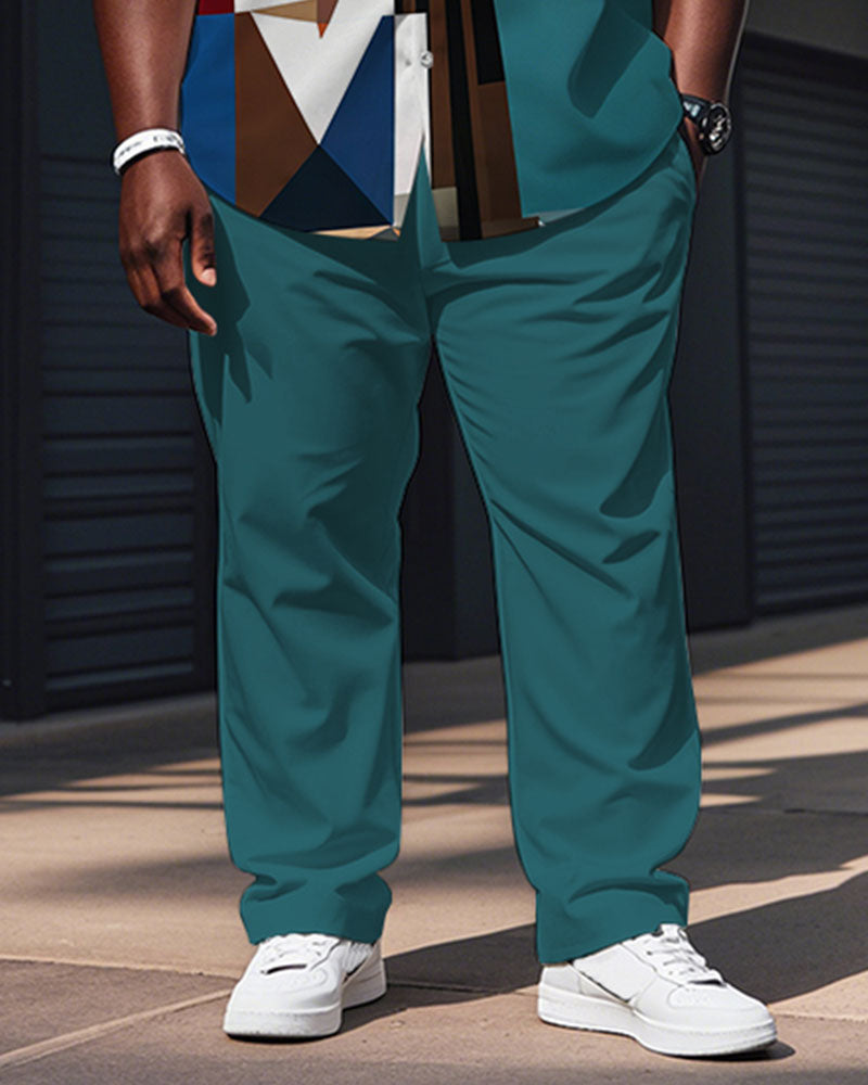 Big & Tall Blue Green Colorblock T-Shirt Pants Set for big men view 3