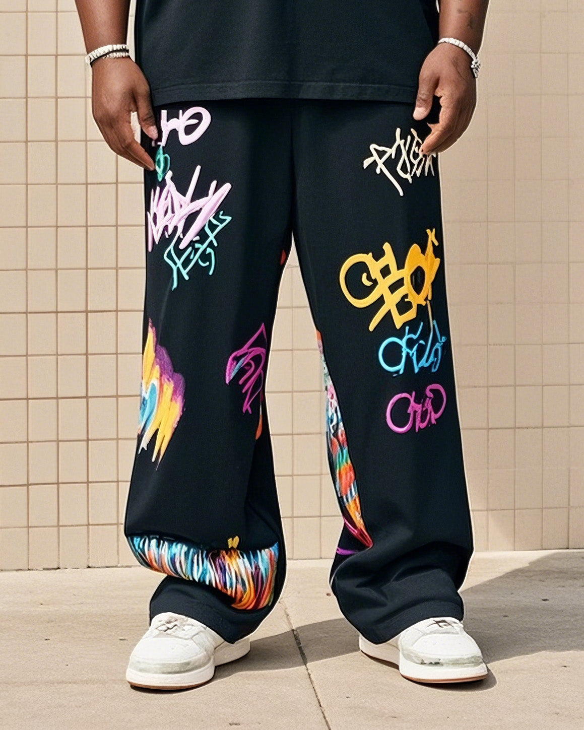 Big & Tall Graffiti Streetwear Vest Pants Set for big men view 3