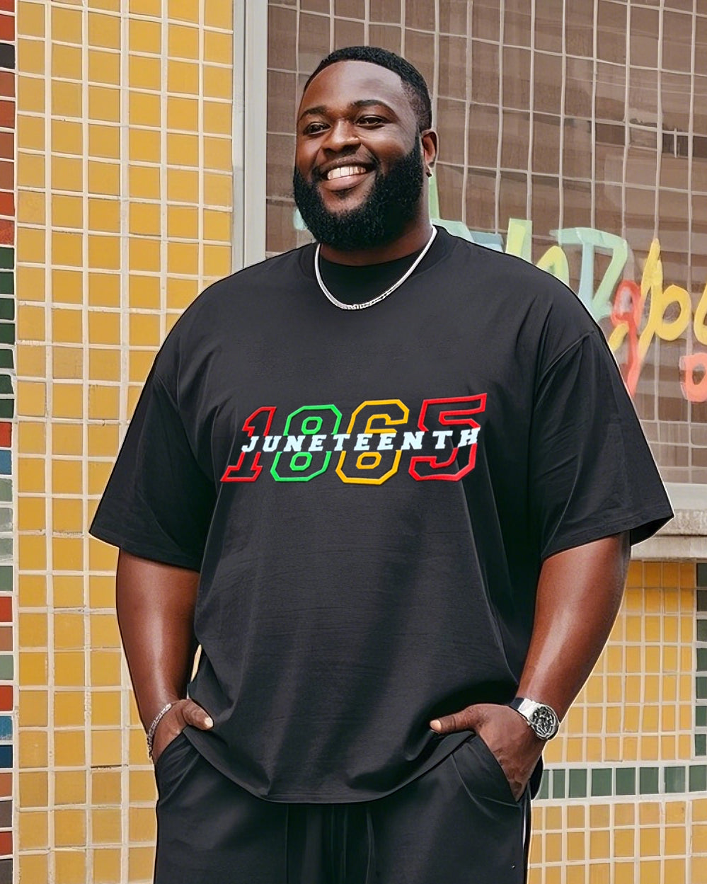Big & Tall Graphic T-Shirt Shorts Set for big men view 2