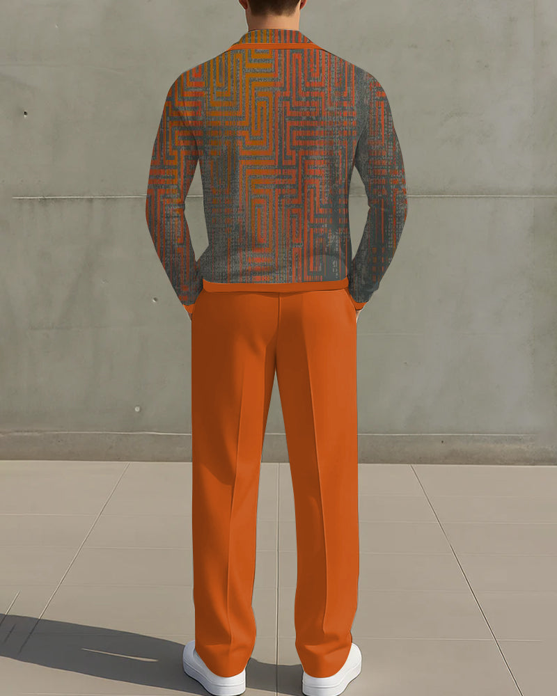 Big & Tall Orange Geometric Graphic Two-piece Set for big men view 2