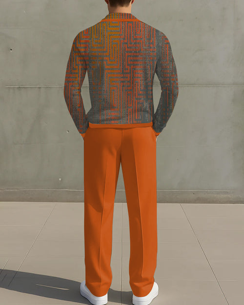 Big & Tall Orange Geometric Graphic Two-piece Set for big men view 2