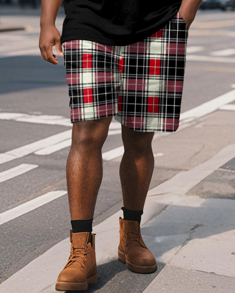 Big & Tall Black Red Colorblock Polo Shorts Set for big men view 4