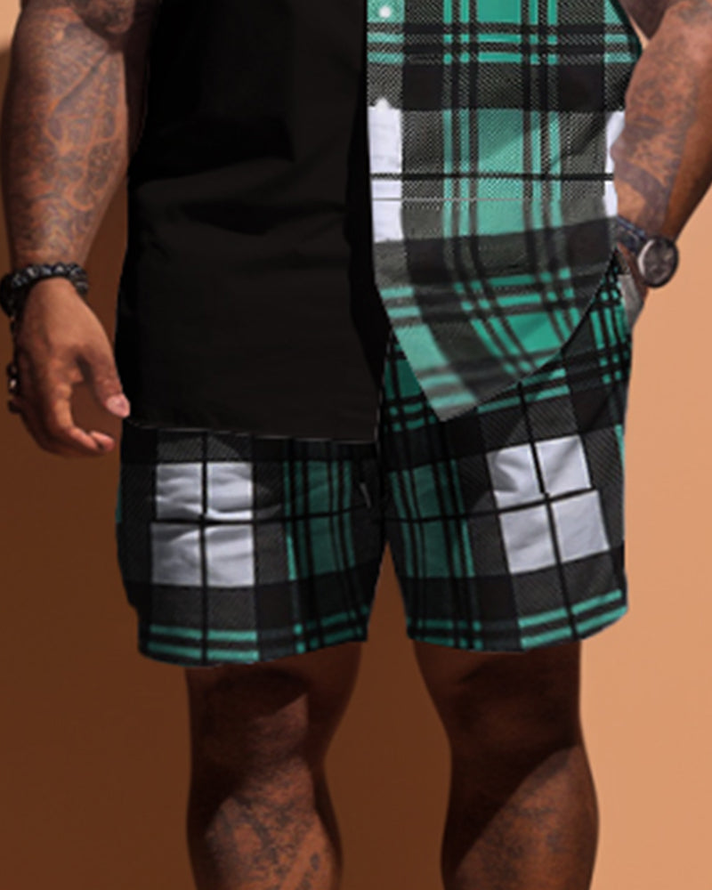 Big & Tall Plaid T-Shirt Shorts Set for big men view 3
