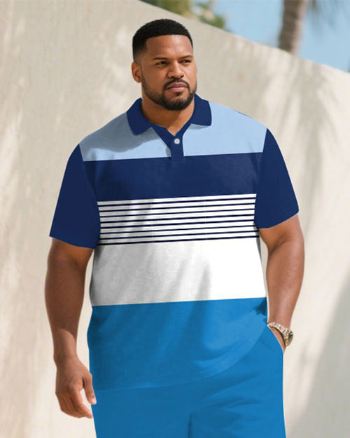 Big & Tall Blue Colorblock Striped Jeans for big men view 2