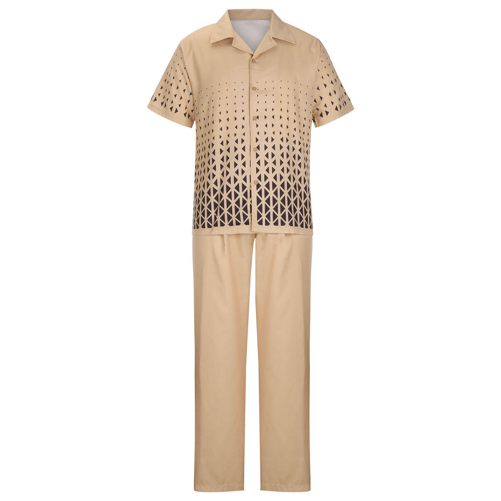 Big & Tall Khaki Gradient Plaid Shirt Pants Set for big men view 4