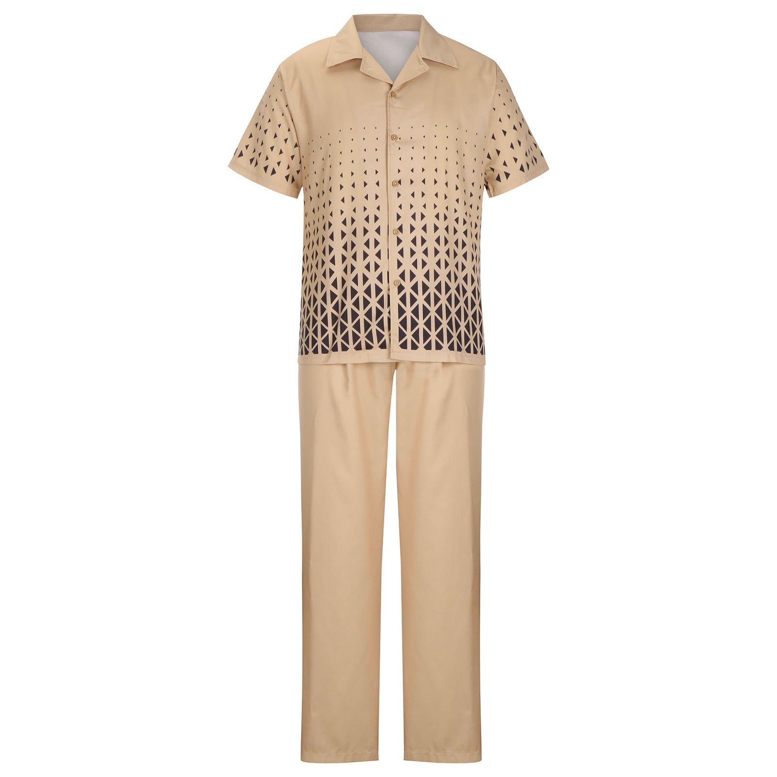 Big & Tall Khaki Gradient Plaid Shirt Pants Set for big men view 4