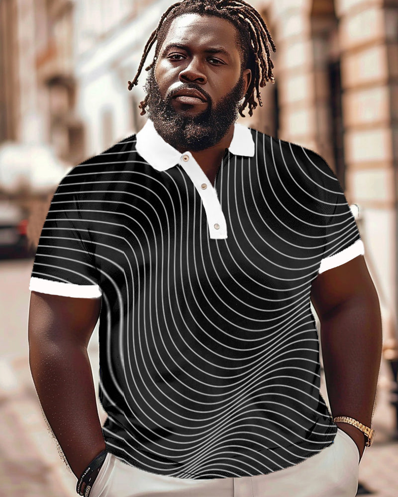 Big & Tall Black White Hawaiian T-Shirt Shorts Set for big men