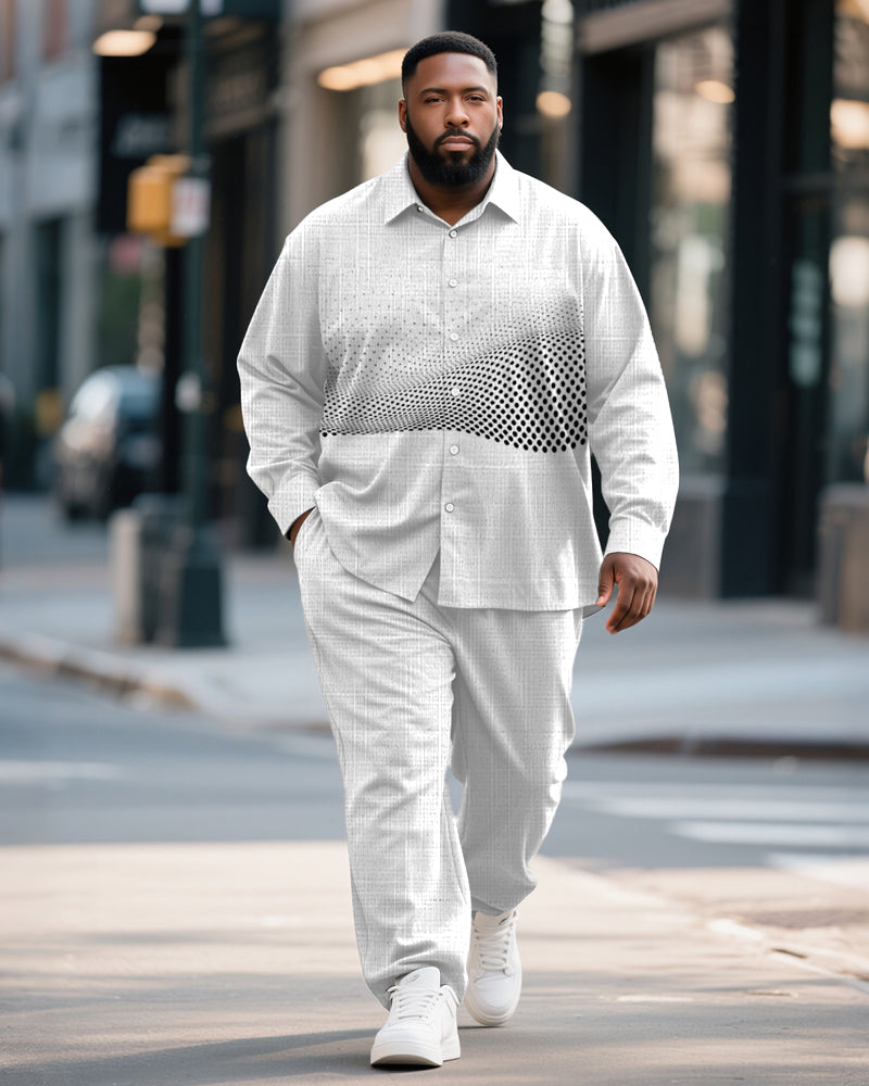 Big & Tall White Geometric Graphic T-Shirt Pants Set for big men view 1